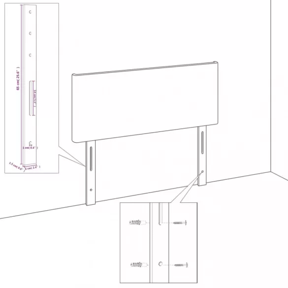 rózsaszín bársony fejtámla 144x5x78/88 cm