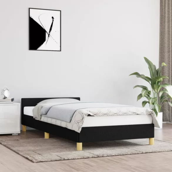 fekete szövet ágykeret fejtámlával matrac nélkül 80 x 200 cm
