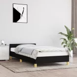 fekete szövet ágykeret fejtámlával matrac nélkül 90x200 cm
