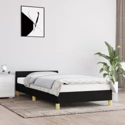   fekete szövet ágykeret fejtámlával matrac nélkül 90x200 cm