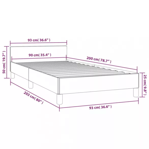 fekete szövet ágykeret fejtámlával matrac nélkül 90x200 cm