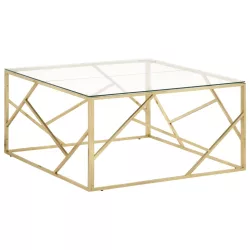   aranyszínű rozsdamentes acél és edzett üveg dohányzóasztal