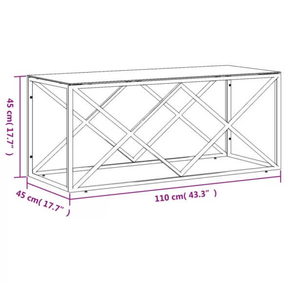 üveg és rozsdamentes acél dohányzóasztal 110x45x45 cm