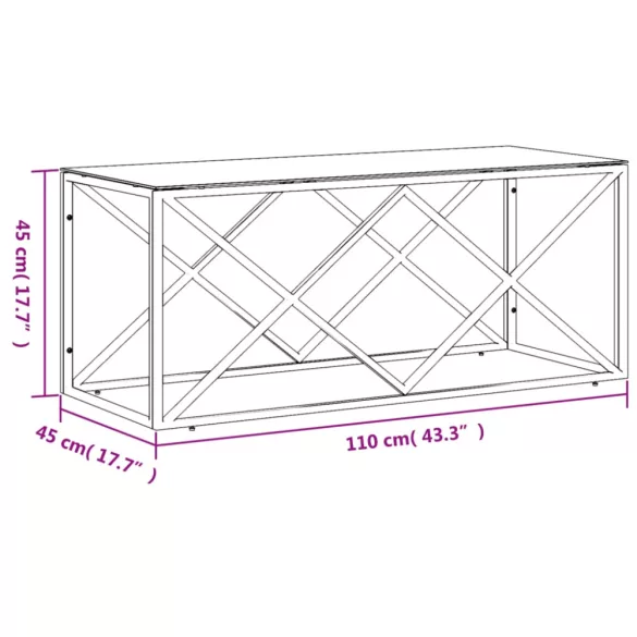 üveg és rozsdamentes acél dohányzóasztal 110x45x45 cm