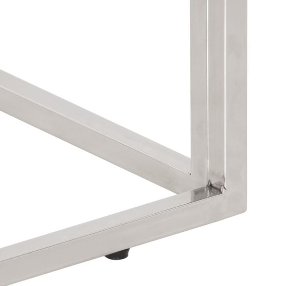 ezüstszínű rozsdamentes acél és tömör talpfa tálalóasztal