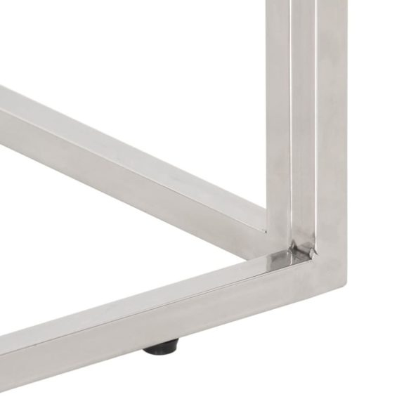 ezüstszínű rozsdamentes acél és tömör fa tálalóasztal