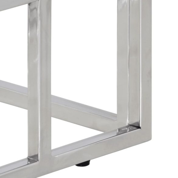 ezüstszínű rozsdamentes acél és edzett üveg tálalóasztal