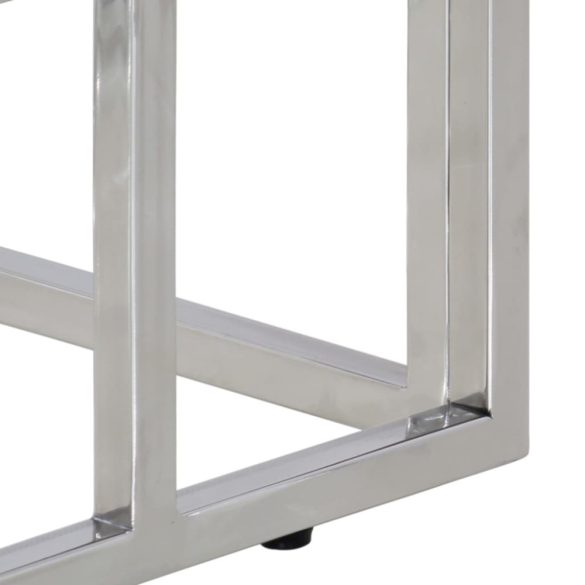 ezüstszínű rozsdamentes acél és edzett üveg tálalóasztal