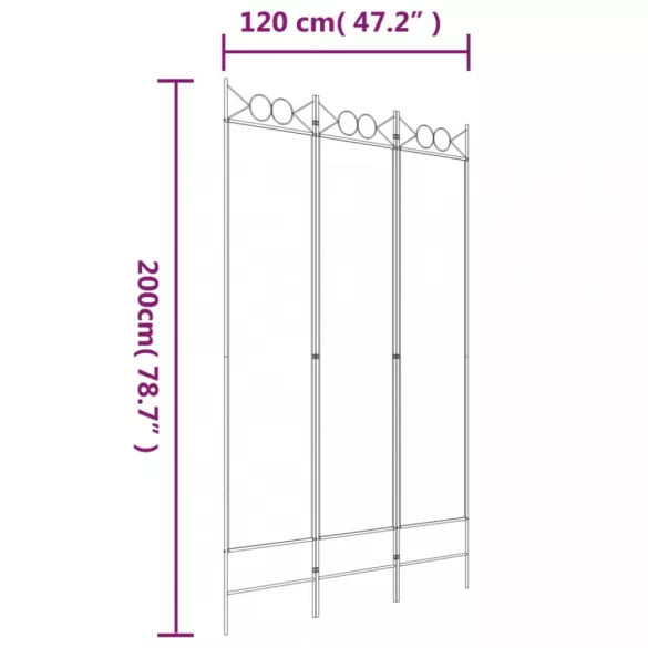 3-paneles fekete szövet térelválasztó 120 x 200 cm