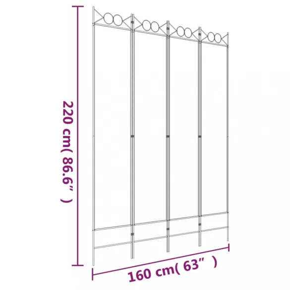 4 paneles fekete szövet térelválasztó 160x220 cm