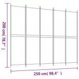 fehér 5 paneles paraván 250x200 cm szövet