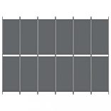 6 paneles antracitszürke szövet térelválasztó 300 x 220 cm