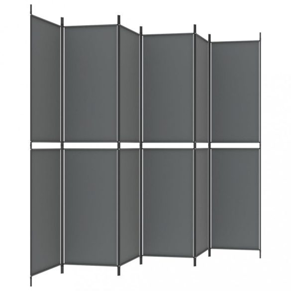 6 paneles antracitszürke szövet térelválasztó 300 x 220 cm