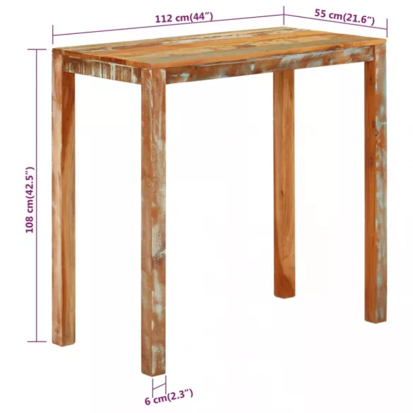 tömör újrahasznosított fa bárasztal 112 x 55 x 108 cm