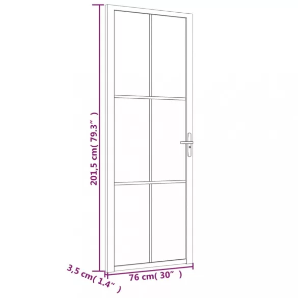 fekete matt üveg és alumínium beltéri ajtó 76 x 201,5 cm