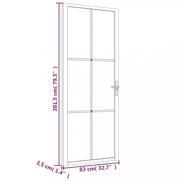 fehér ESG üveg és alumínium beltéri ajtó 83 x 201,5 cm