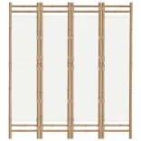 4 paneles összecsukható bambusz és vászon térelválasztó 160 cm