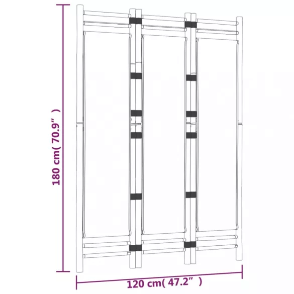 3 paneles összecsukható bambusz és vászon térelválasztó 120 cm