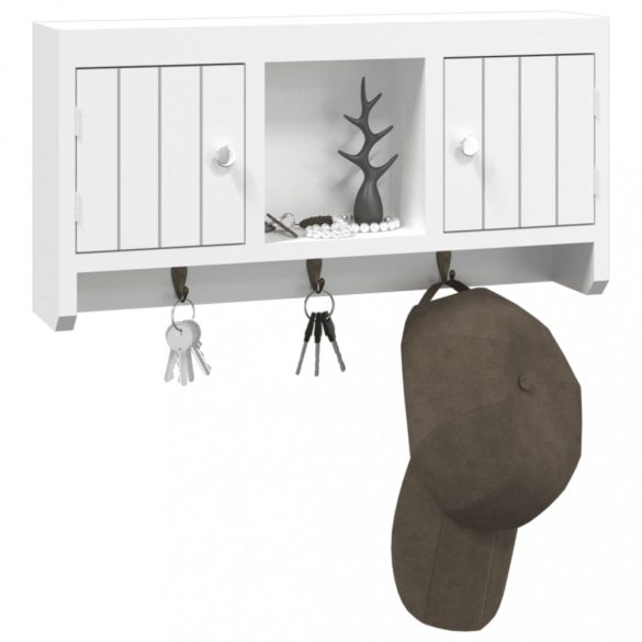 fehér szerelt fa és acél kulcsszekrény 40 x 8,5 x 20 cm