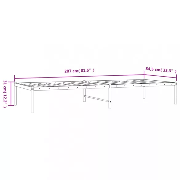 fekete fém ágykeret 80 x 200 cm
