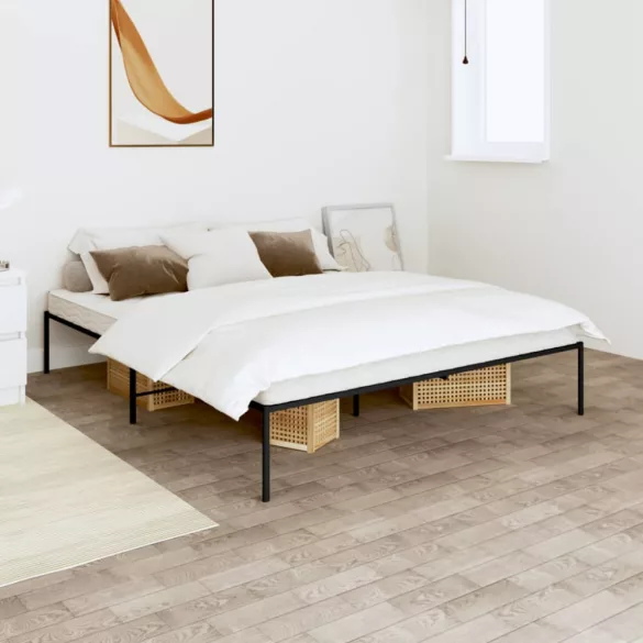 fekete fém ágykeret 160 x 200 cm