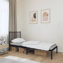 fekete fém ágykeret fejtámlával 75 x 190 cm