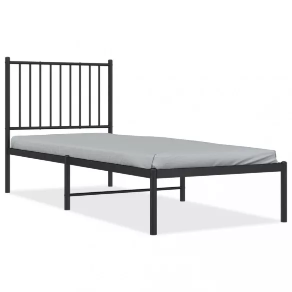 fekete fém ágykeret fejtámlával 75 x 190 cm