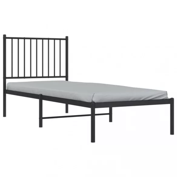 fekete fém ágykeret fejtámlával 75 x 190 cm