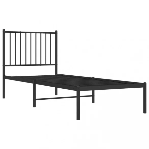 fekete fém ágykeret fejtámlával 75 x 190 cm