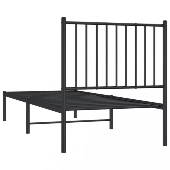 fekete fém ágykeret fejtámlával 75 x 190 cm