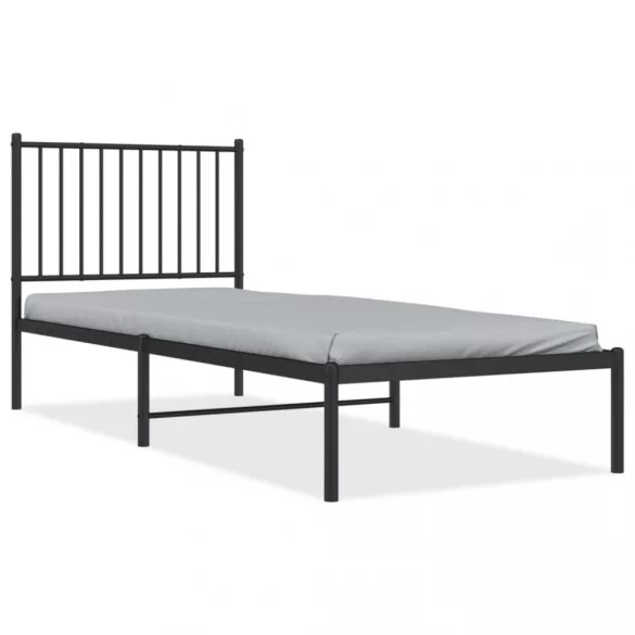 fekete fém ágykeret fejtámlával 80 x 200 cm