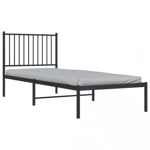 fekete fém ágykeret fejtámlával 80 x 200 cm