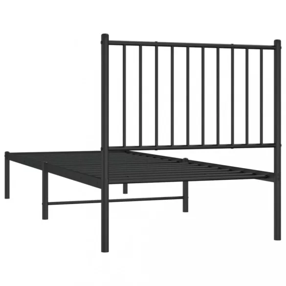 fekete fém ágykeret fejtámlával 80 x 200 cm