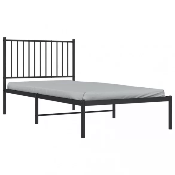 fekete fém ágykeret fejtámlával 90 x 190 cm