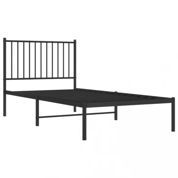 fekete fém ágykeret fejtámlával 90 x 190 cm