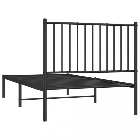 fekete fém ágykeret fejtámlával 90 x 190 cm