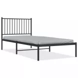 fekete fém ágykeret fejtámlával 90 x 200 cm