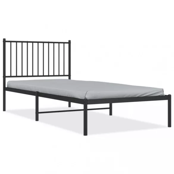 fekete fém ágykeret fejtámlával 90 x 200 cm