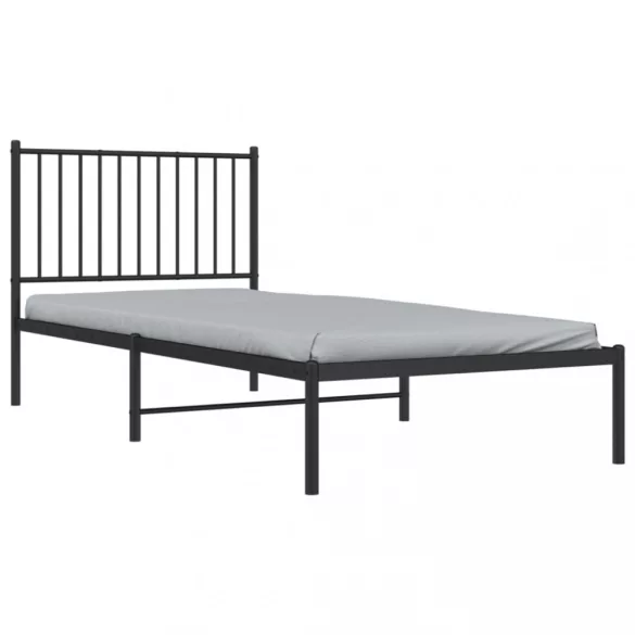 fekete fém ágykeret fejtámlával 90 x 200 cm