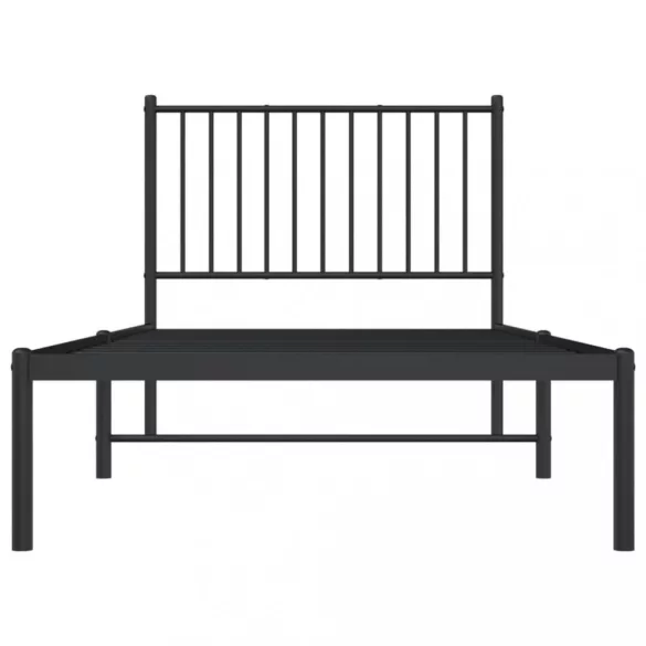 fekete fém ágykeret fejtámlával 90 x 200 cm