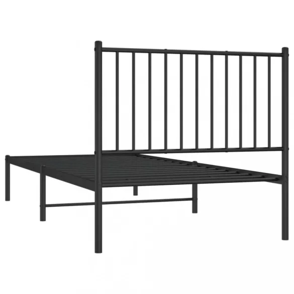 fekete fém ágykeret fejtámlával 90 x 200 cm