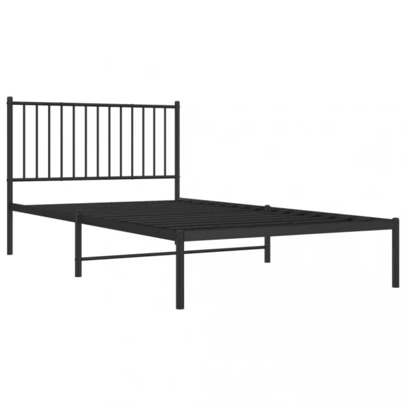 fekete fém ágykeret fejtámlával 107 x 203 cm