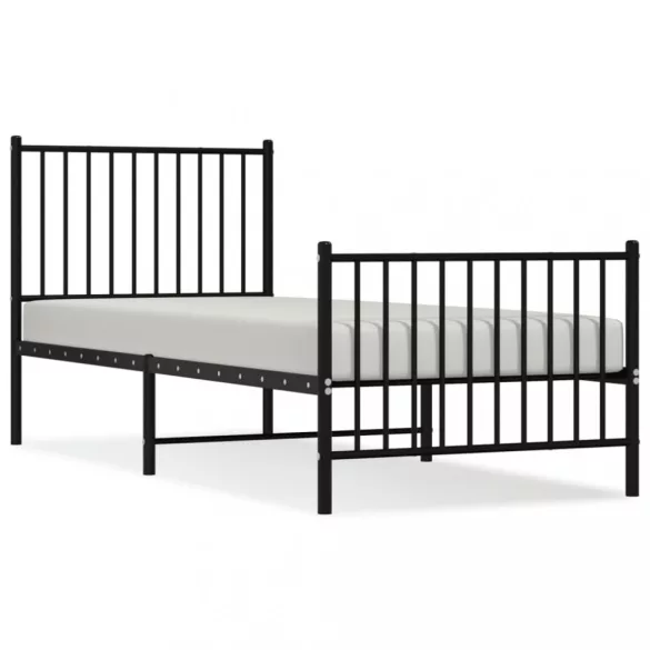 fekete fém ágykeret fej- és lábtámlával 80 x 200 cm