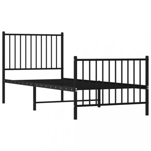 fekete fém ágykeret fej- és lábtámlával 80 x 200 cm