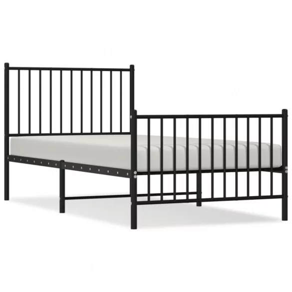 fekete fém ágykeret fej- és lábtámlával 90 x 190 cm