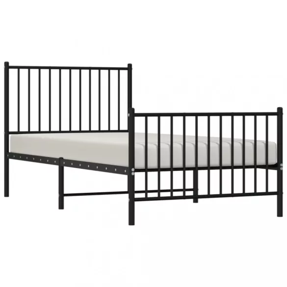 fekete fém ágykeret fej- és lábtámlával 90 x 190 cm