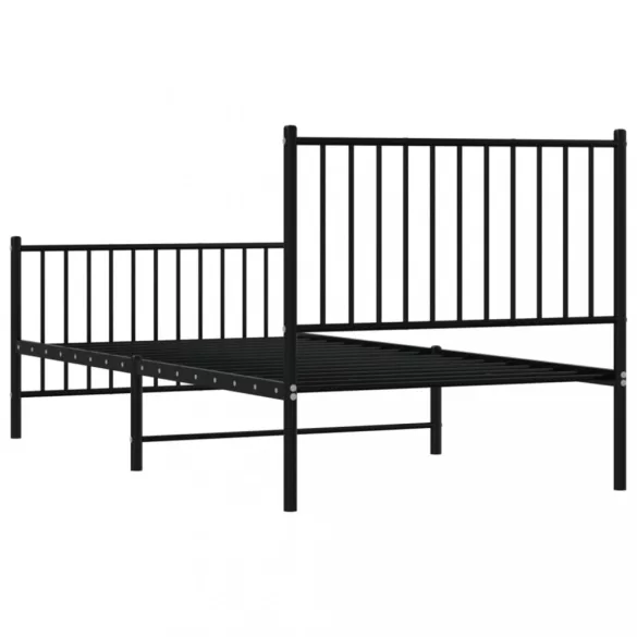 fekete fém ágykeret fej- és lábtámlával 90 x 190 cm