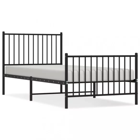 fekete fém ágykeret fej- és lábtámlával 90 x 200 cm