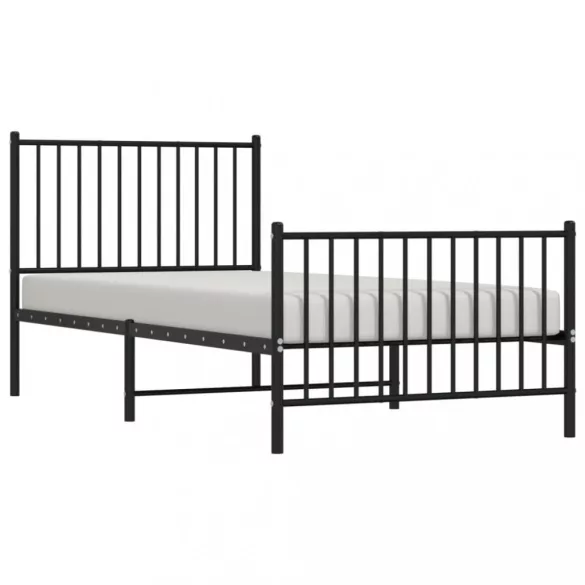 fekete fém ágykeret fej- és lábtámlával 90 x 200 cm