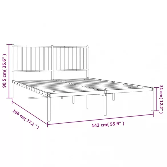 fehér fém ágykeret fejtámlával 135 x 190 cm